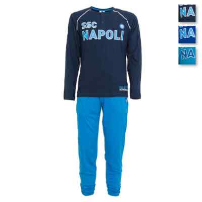 Pigiama uomo SSC Napoli Ufficiale serafino Cotone con scritta centrale stampata