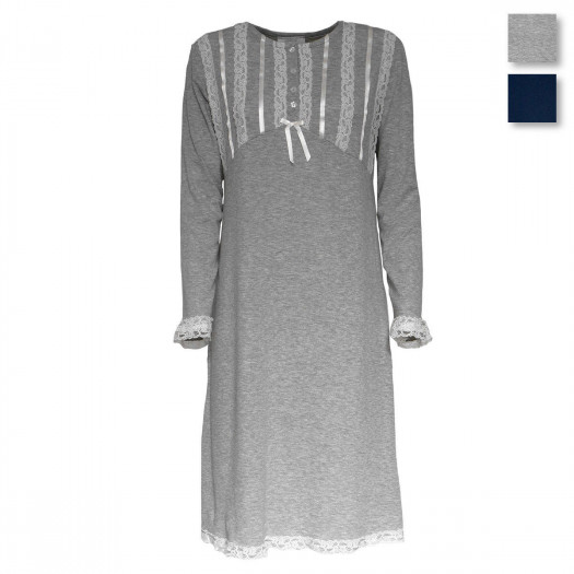 bellissima camicia da notte invernale a maniche lunga di colore grigio